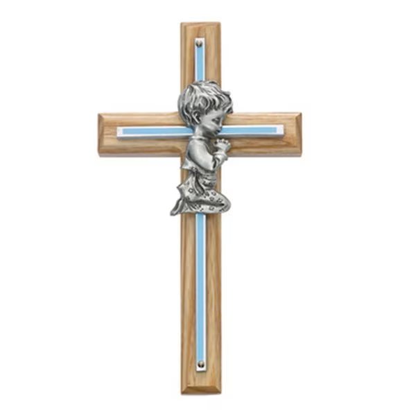 McVan 73-06 7 in. Oak with Blue Baby Boy Praying Cross, Mcvan, Mfr#: 73-06